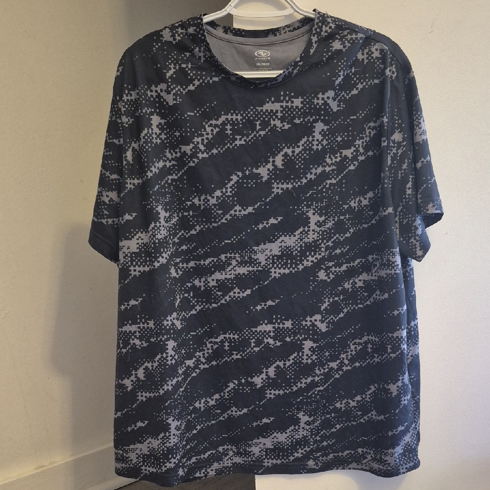 Athletic Works Men's Short Sleeve Pixel Camo Tee in Navy and Light Gray